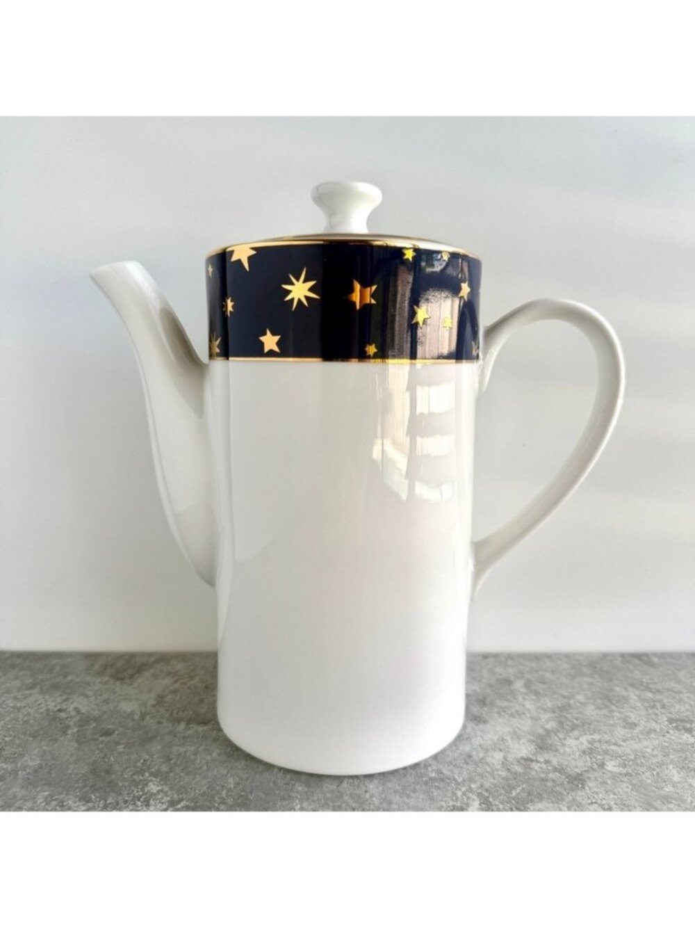 Sakura Galaxy Fine Porcelain Coffee Tea Pot Server 14k Gold Blue Star Celestial